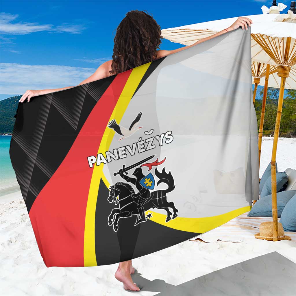 Black Panevezys County sarong with red, yellow, and white graphic print