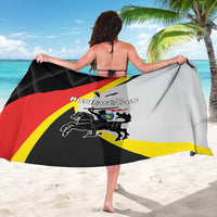 Panevezys County black sarong with red, yellow, and white crest design