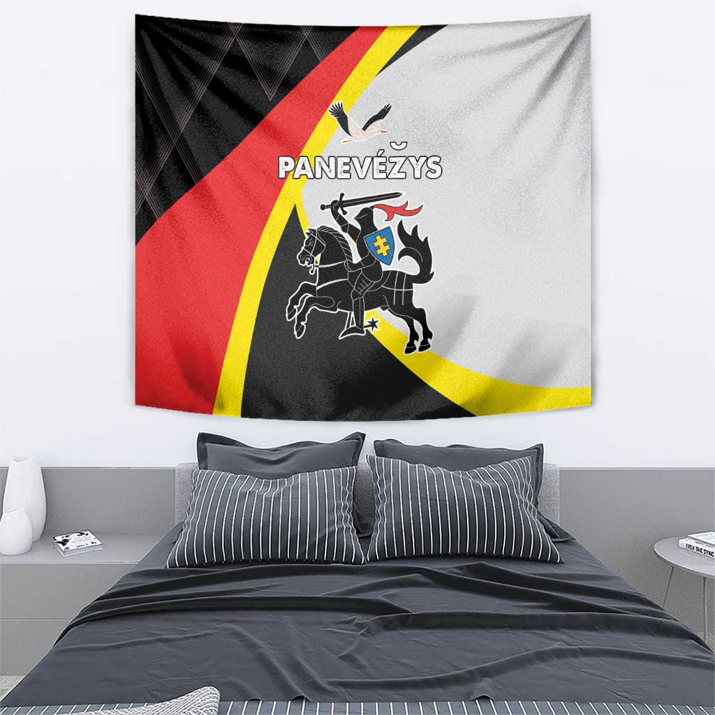 Lithuania Panevezys County tapestry with black, red and yellow heraldic design