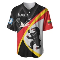 Black baseball jersey with red-yellow diagonal stripe, bear and bird front graphic