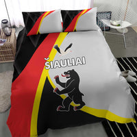 Duvet cover and pillowcases featuring cartoon bear holding flag with SIAULIAI lettering