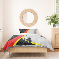 Duvet cover with black, red, yellow and white bear graphic and SIAULIAI text