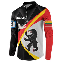 Black button sweatshirt with front graphic, diagonal red/yellow stripe, sleeve patch and bear illustration