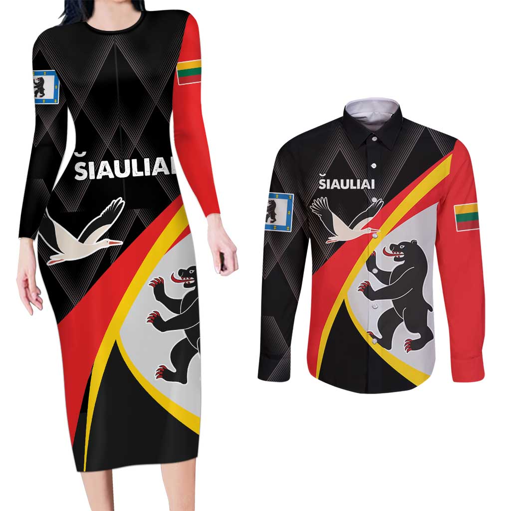 Lithuania Siauliai County Couples Matching Long Sleeve Bodycon Dress and Long Sleeve Button Shirt Siauliu Apskritis