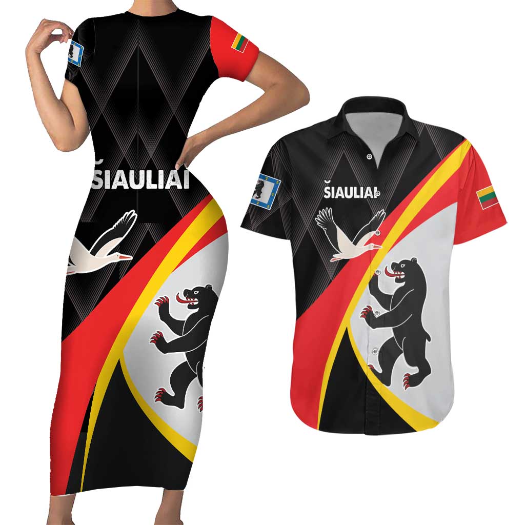 Lithuania Siauliai County Couples Matching Short Sleeve Bodycon Dress and Hawaiian Shirt Siauliu Apskritis