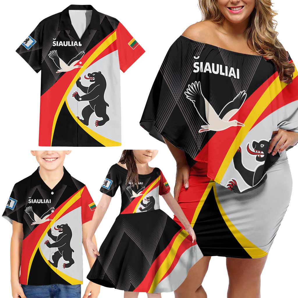 Lithuania Siauliai County Family Matching Off Shoulder Short Dress and Hawaiian Shirt Siauliu Apskritis