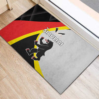Siauliai County rubber doormat with black, red, yellow, and gray flag design