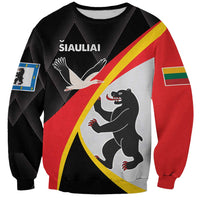 Unisex black sweatshirt with red-yellow diagonal shield graphic, bird and roaring bear