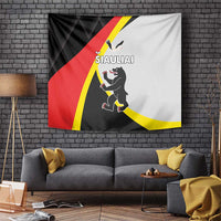 Siauliai-themed wall tapestry with black, red, yellow panels and lion emblem