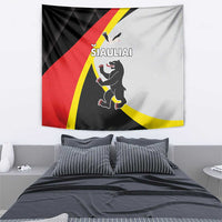 Siauliai wall tapestry with lion emblem and black-red-yellow diagonal bands