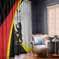 Pole-hanging curtain panel with red-yellow flag print and black cat illustration