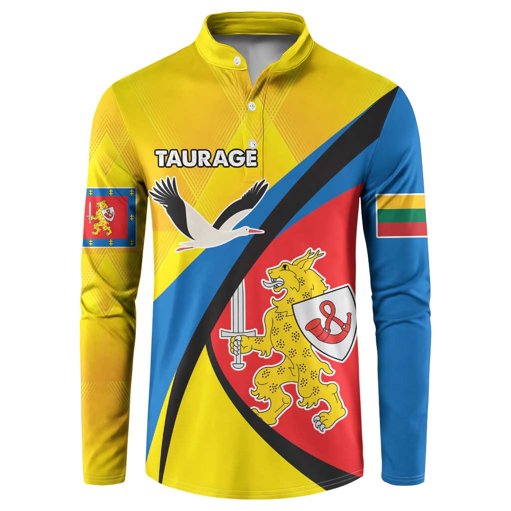 Yellow button sweatshirt with blue-red diagonal graphic, eagle and crest, long sleeves