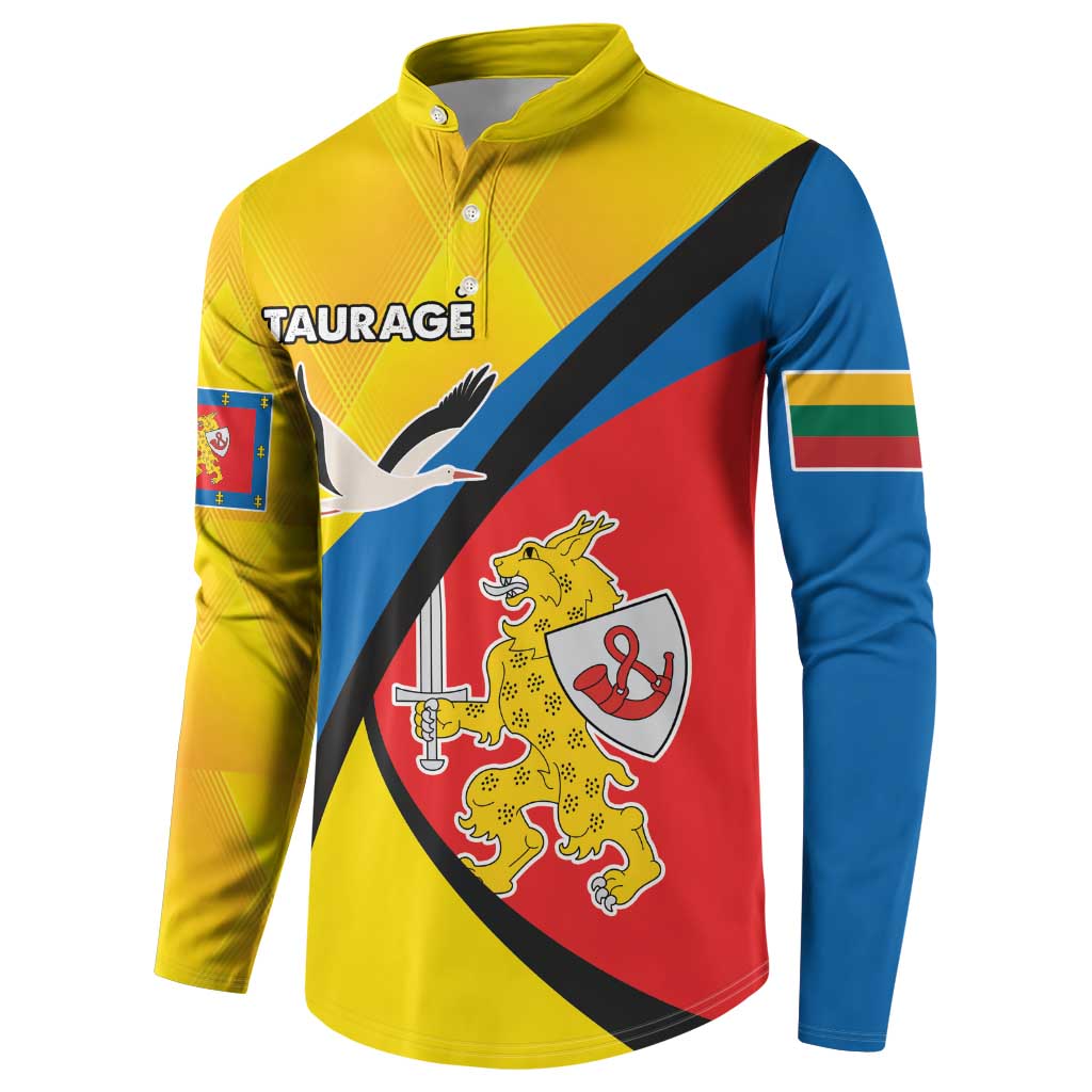 Yellow button sweatshirt with TAURAGE text, eagle and coat-of-arms, blue-red diagonal