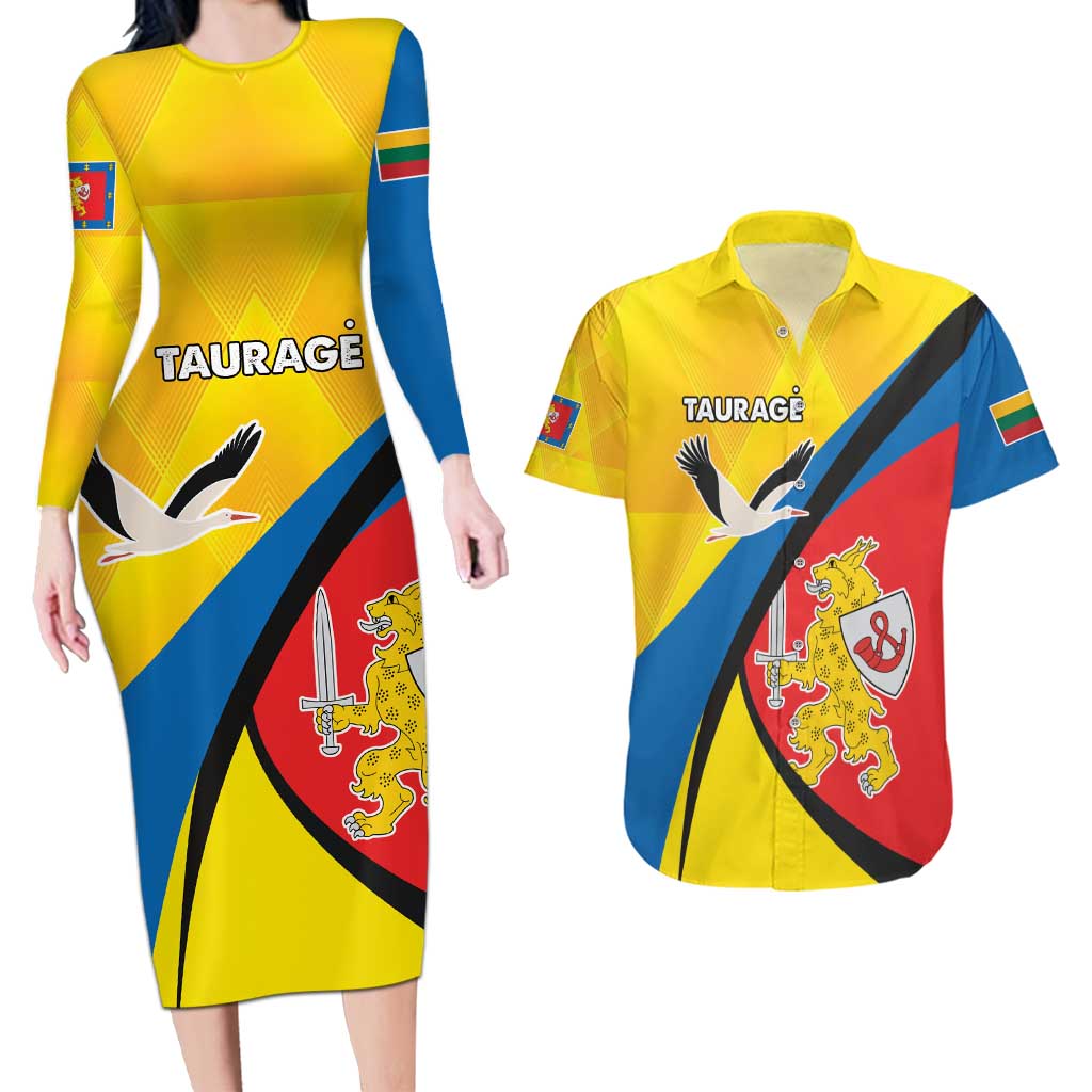 Lithuania Taurage County Couples Matching Long Sleeve Bodycon Dress and Hawaiian Shirt Taurages Apskritis