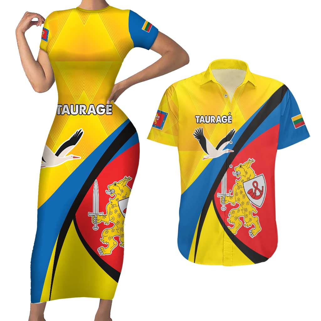 Lithuania Taurage County Couples Matching Short Sleeve Bodycon Dress and Hawaiian Shirt Taurages Apskritis