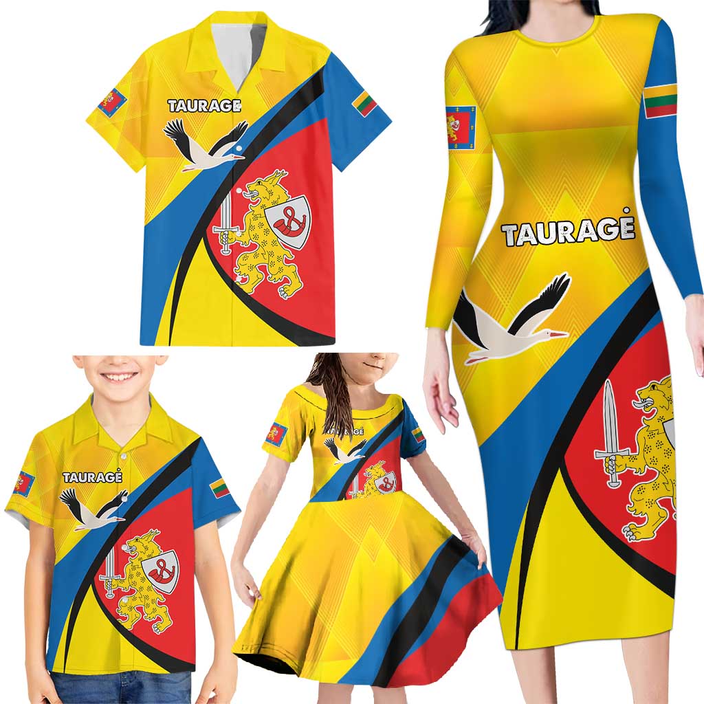 Lithuania Taurage County Family Matching Long Sleeve Bodycon Dress and Hawaiian Shirt Taurages Apskritis