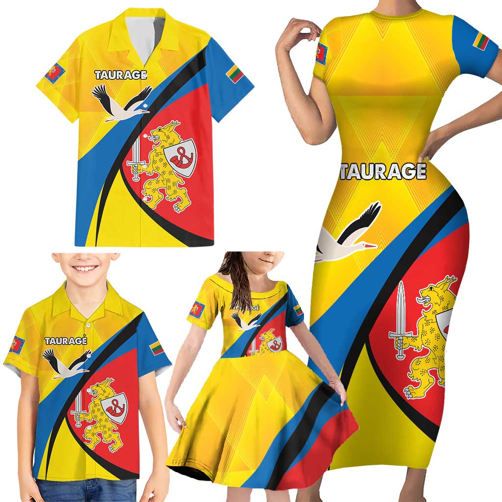 Lithuania Taurage County Family Matching Short Sleeve Bodycon Dress and Hawaiian Shirt Taurages Apskritis