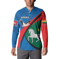 Blue button sweatshirt with button placket; UTENA® logo and horse-and-bird graphic.