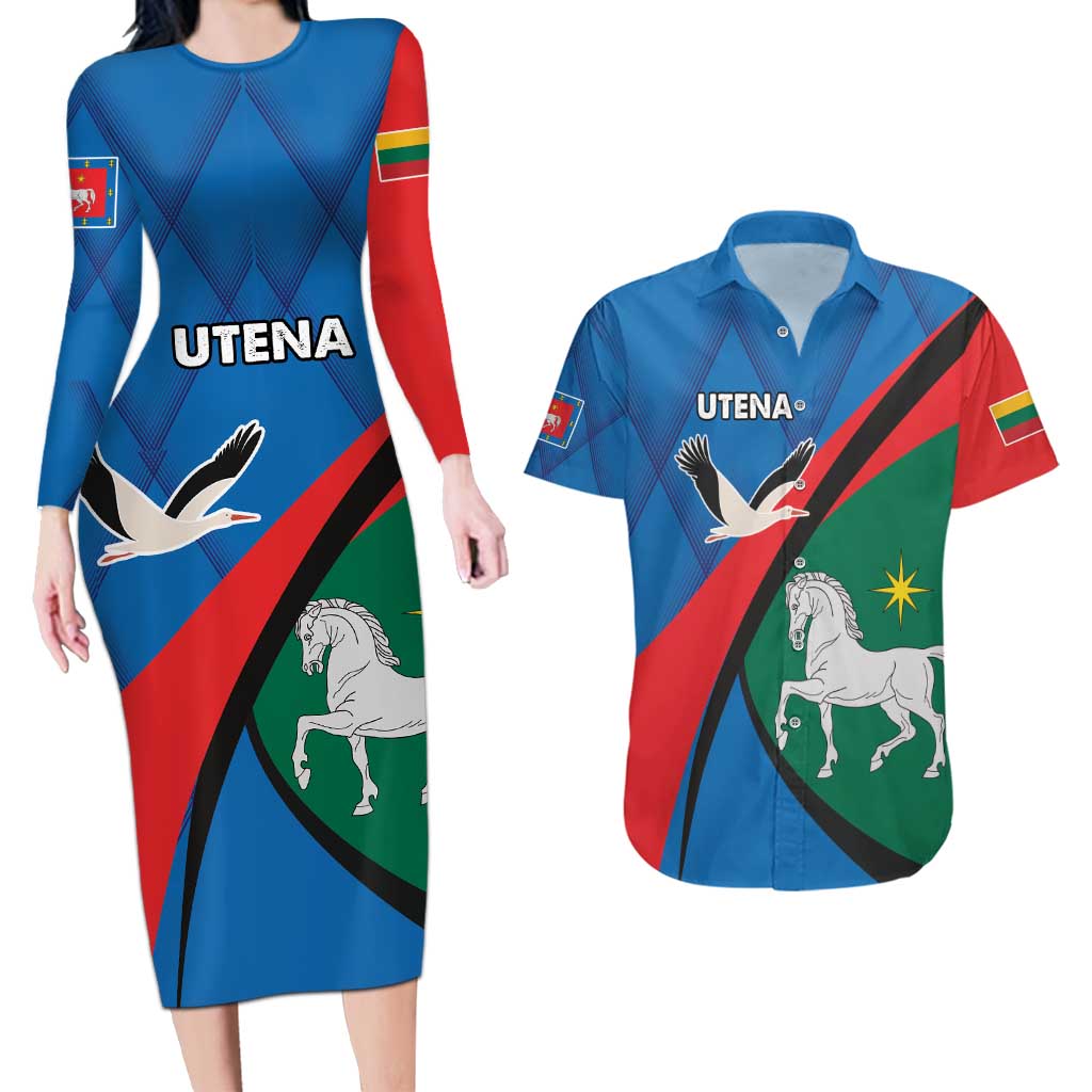 Lithuania Utena County Couples Matching Long Sleeve Bodycon Dress and Hawaiian Shirt Utenos Apskritis