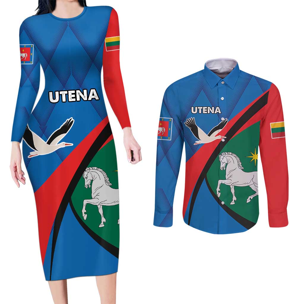 Lithuania Utena County Couples Matching Long Sleeve Bodycon Dress and Long Sleeve Button Shirt Utenos Apskritis