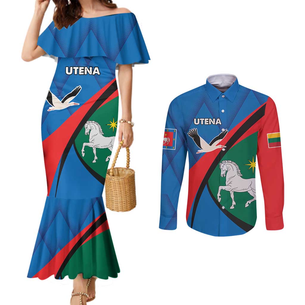 Lithuania Utena County Couples Matching Mermaid Dress and Long Sleeve Button Shirt Utenos Apskritis