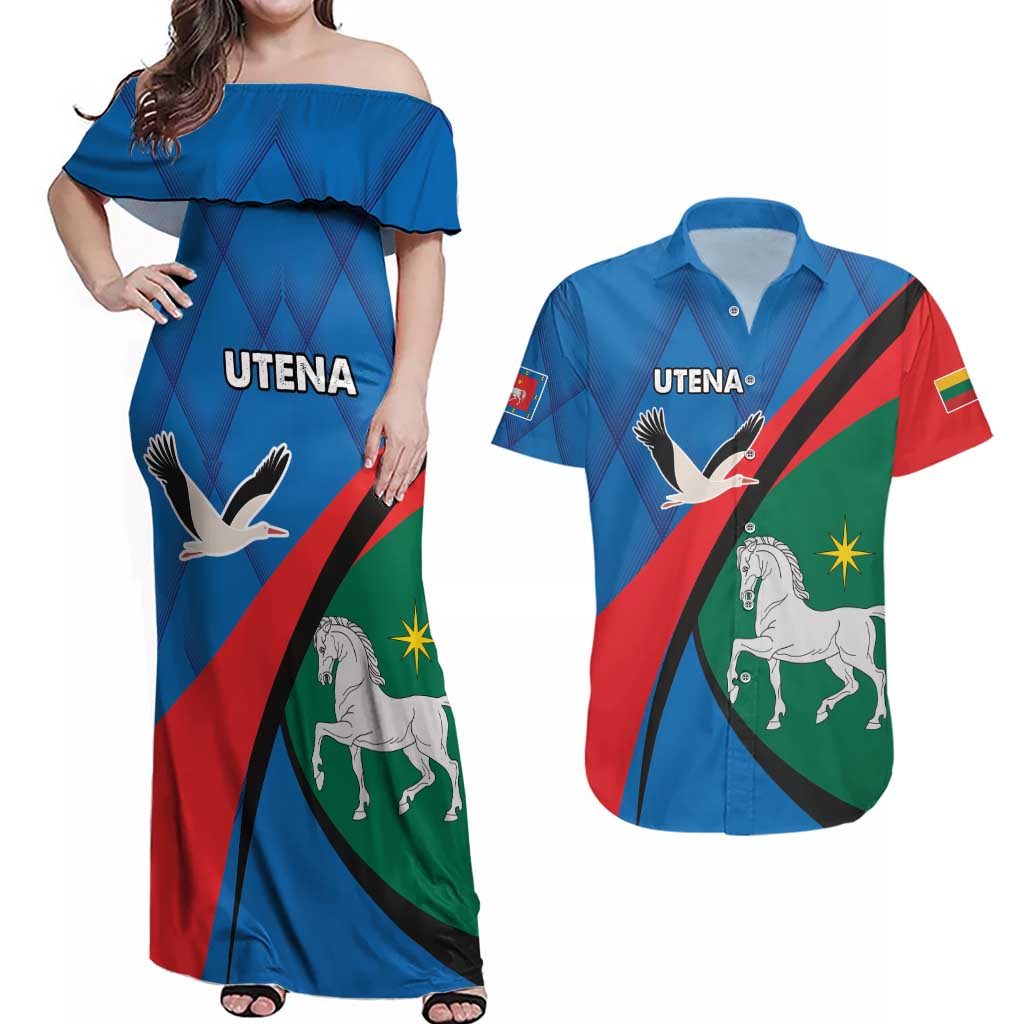 Lithuania Utena County Couples Matching Off Shoulder Maxi Dress and Hawaiian Shirt Utenos Apskritis