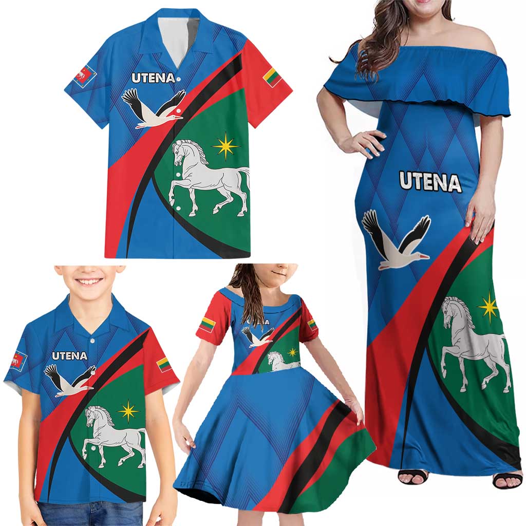 Lithuania Utena County Family Matching Off Shoulder Maxi Dress and Hawaiian Shirt Utenos Apskritis