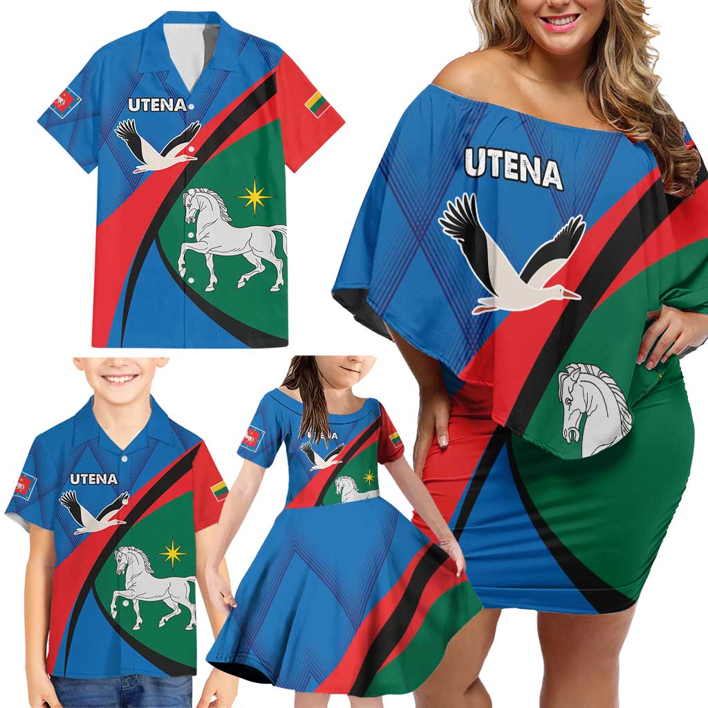 Lithuania Utena County Family Matching Off Shoulder Short Dress and Hawaiian Shirt Utenos Apskritis