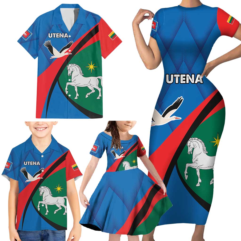 Lithuania Utena County Family Matching Short Sleeve Bodycon Dress and Hawaiian Shirt Utenos Apskritis