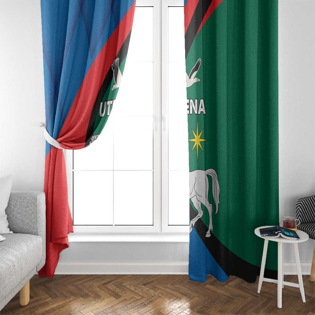 Utena-themed window curtain panels framing a white-framed door and window