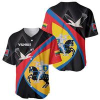 Two black baseball jerseys with diagonal red-blue-yellow design, white bird and crest graphics