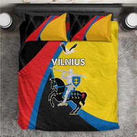 Flag-themed bedding set with yellow, red, blue and black duvet and matching pillows