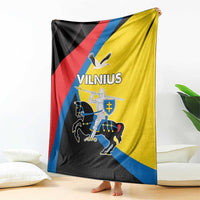 Vilnius crest blanket, yellow with black, red, and blue diagonal panels