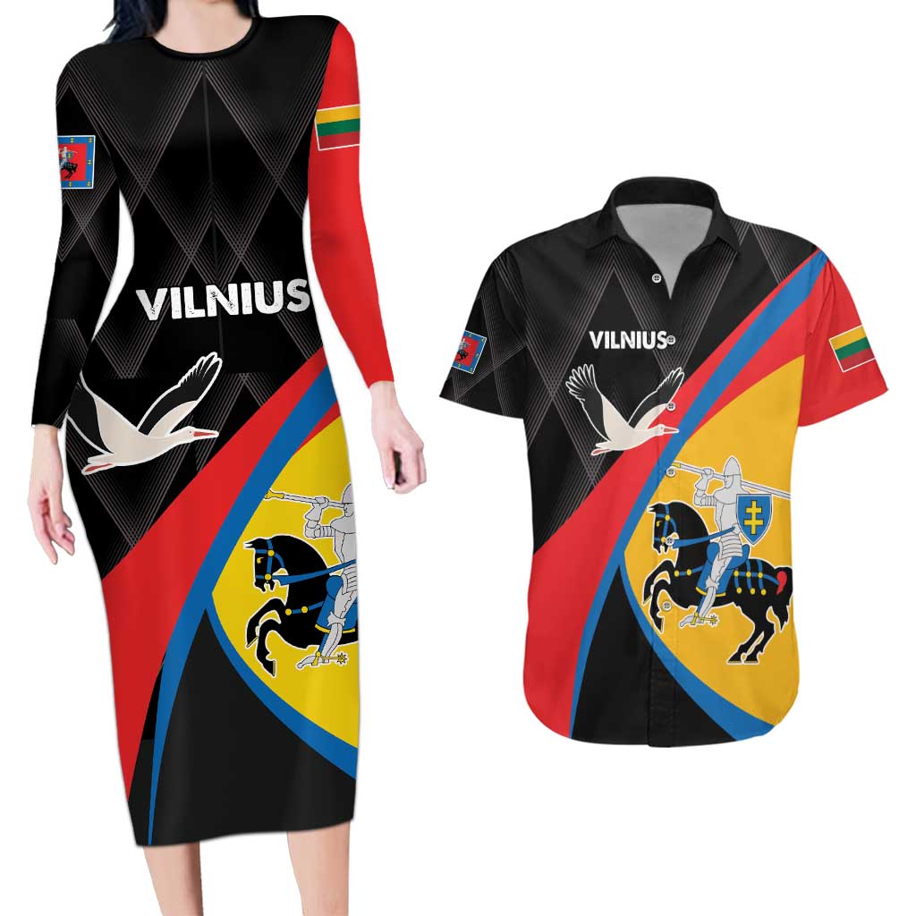 Lithuania Vilnius County Couples Matching Long Sleeve Bodycon Dress and Hawaiian Shirt Vilniaus Apskritis