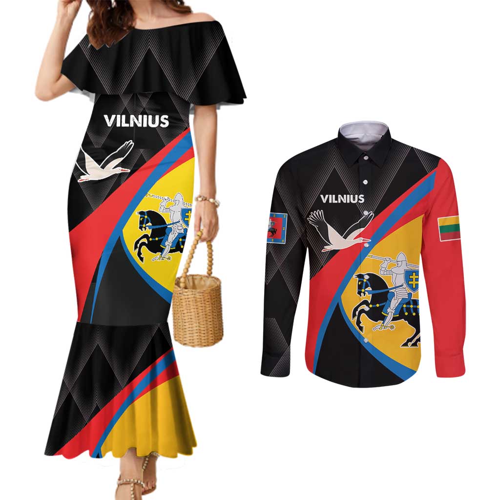 Lithuania Vilnius County Couples Matching Mermaid Dress and Long Sleeve Button Shirt Vilniaus Apskritis