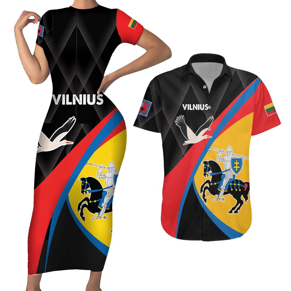 Lithuania Vilnius County Couples Matching Short Sleeve Bodycon Dress and Hawaiian Shirt Vilniaus Apskritis