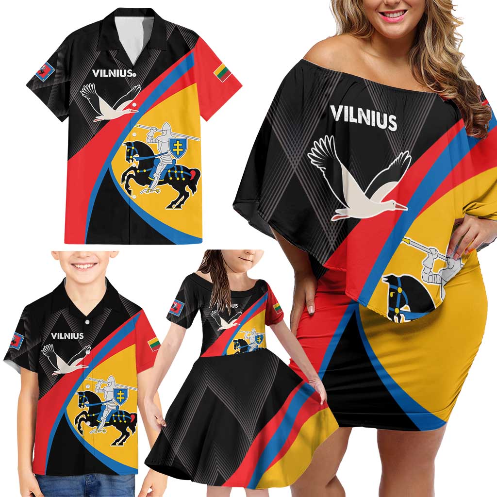 Lithuania Vilnius County Family Matching Off Shoulder Short Dress and Hawaiian Shirt Vilniaus Apskritis