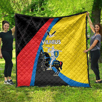 Large Vilnius flag quilt with quilted diamond texture in black, red, yellow, and blue