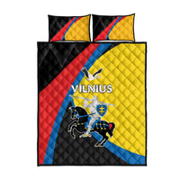 Vilnius quilt bed set with two matching pillowcases, black, yellow, red, and blue squares