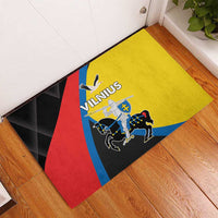 Rubber doormat with Vilnius emblem on yellow field, red and black border