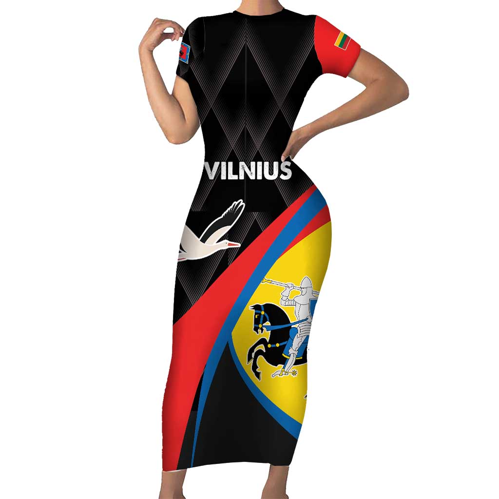 Lithuania Vilnius County Short Sleeve Bodycon Dress Vilniaus Apskritis LT17 - Wonder Print Shop