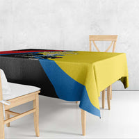 Multicolor square tablecloth corner drape with yellow and blue diagonal stripe design