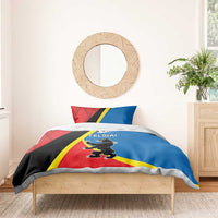 Telsiai County bedding set with red, black, yellow, and blue flag design