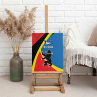 Framed Telsiai County canvas wall art with red, blue, black, and yellow design