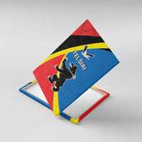Framed canvas wall art with Telsiai County flag design in red, blue, black and yellow