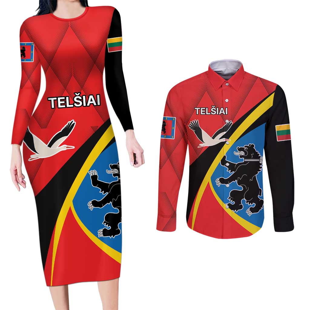 Lithuania Telsiai County Couples Matching Long Sleeve Bodycon Dress and Long Sleeve Button Shirt Telsiu Apskritis