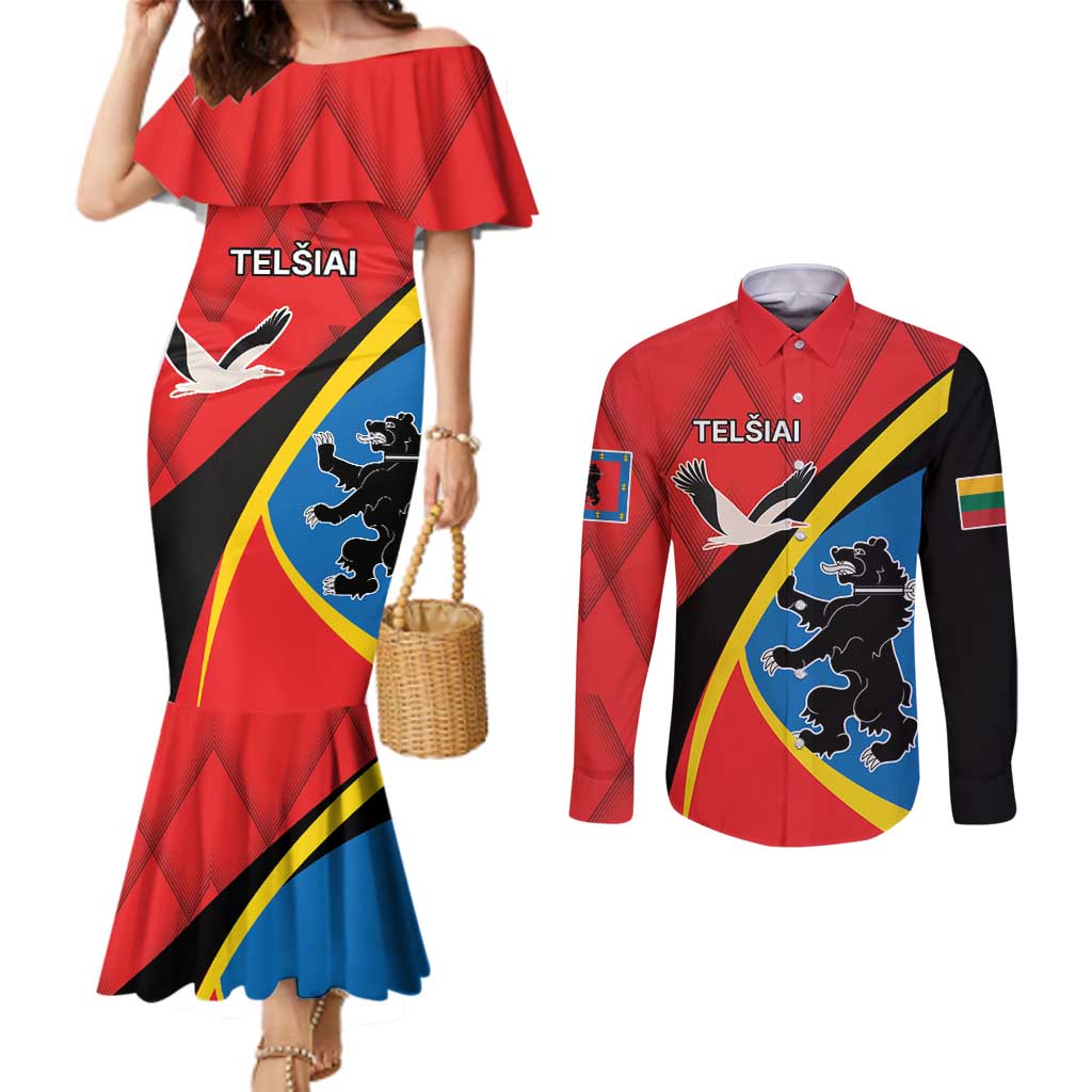 Lithuania Telsiai County Couples Matching Mermaid Dress and Long Sleeve Button Shirt Telsiu Apskritis