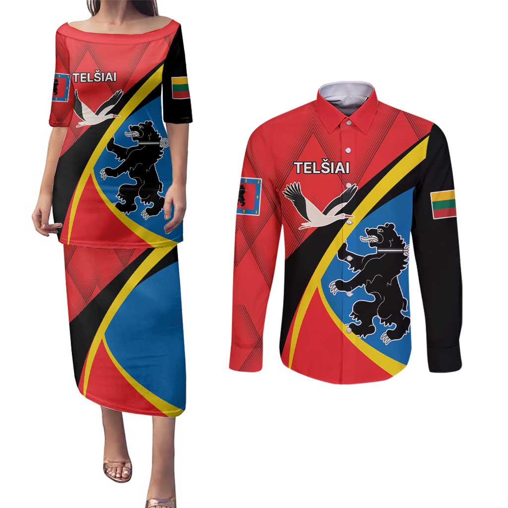 Lithuania Telsiai County Couples Matching Puletasi and Long Sleeve Button Shirt Telsiu Apskritis