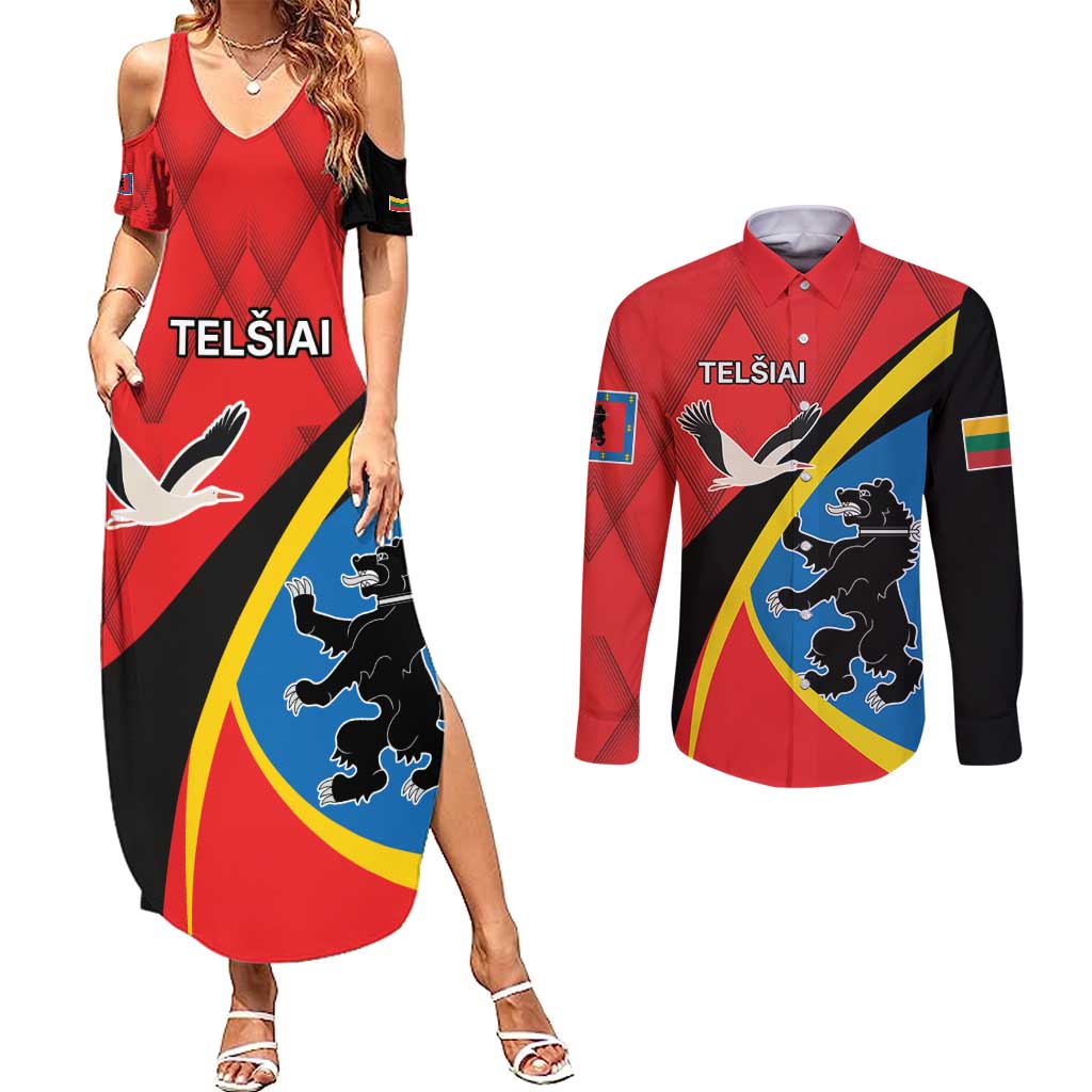 Lithuania Telsiai County Couples Matching Summer Maxi Dress and Long Sleeve Button Shirt Telsiu Apskritis