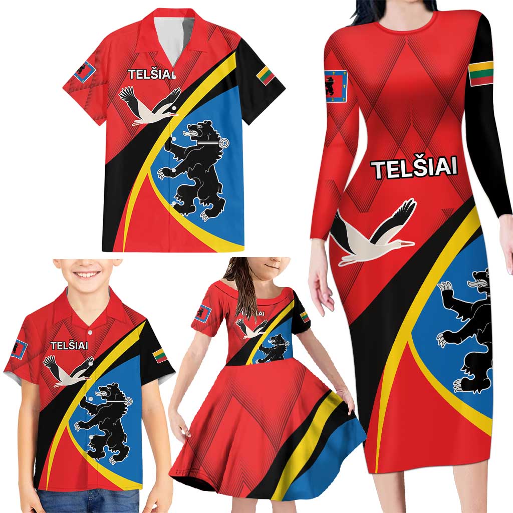 Lithuania Telsiai County Family Matching Long Sleeve Bodycon Dress and Hawaiian Shirt Telsiu Apskritis